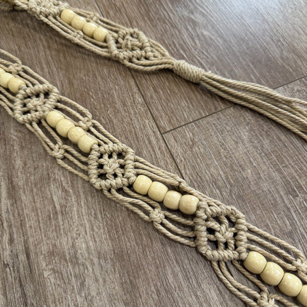S O L D : Macrame Woven Rattan Straw Rope Braid Waist Belt O-Ring Wooden Buckle - Picture 7 of 15